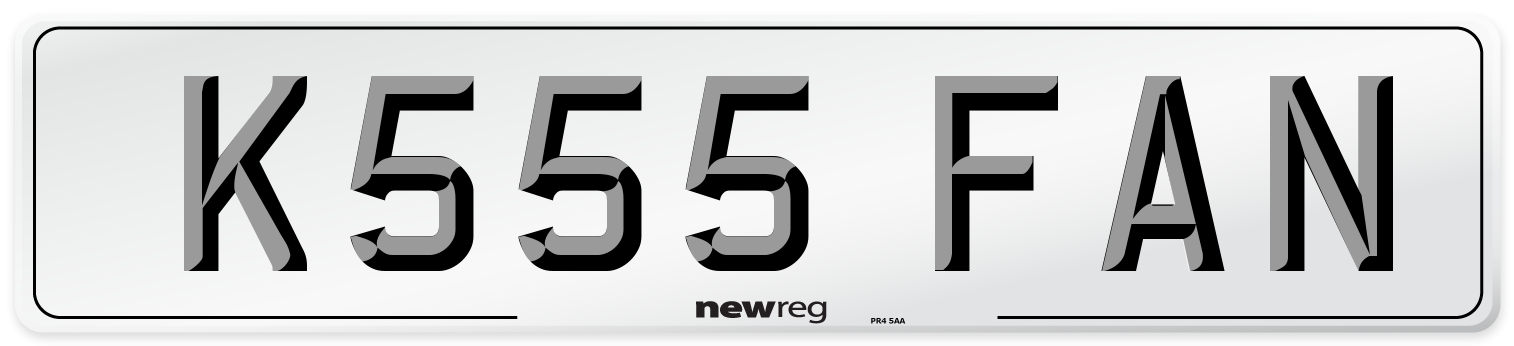 K555 FAN Number Plate from New Reg